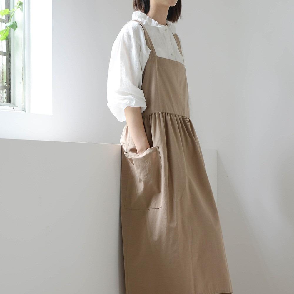Cotton Kitchen Apron Adjustable Straps Gardening Work Uniform Korean Style Apron  Baking