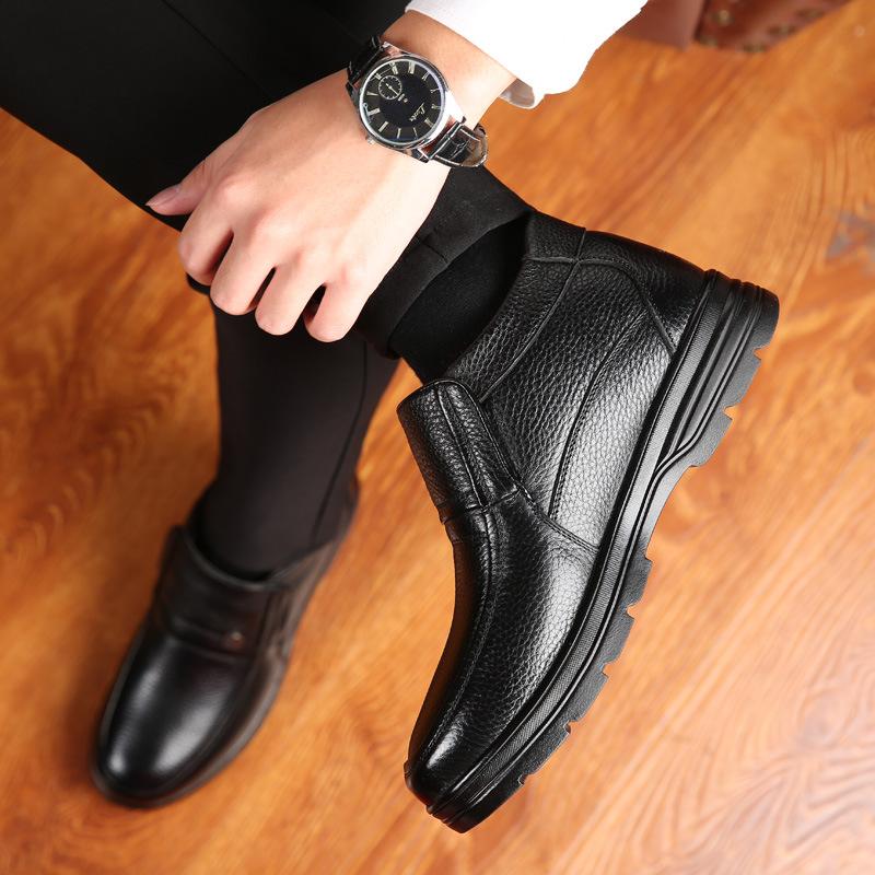Winter Men's genuine Leather Ankle Boots Fashion Plush Warm Comfortable Anti slip Business Cotton Shoes Outdoor Men Snow Boots