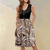 Women's Sleeveless Casual Vacation Loose Swing Geometric Button Midi Dress With Pockets