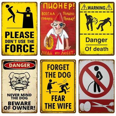 Metal Sign Decorative Wall Plate Art Beware Plaque Metal Vintage Decor Accessories Warning Danger Tin Sign Poster Caution Beware