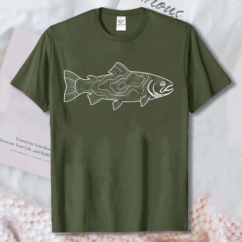 Trout Topographic Shirt Fly Fishing Contour Line Map Tee Minimalist Line Art Contour Map Outdoors Unisex Casual Shirt Cotton Tee