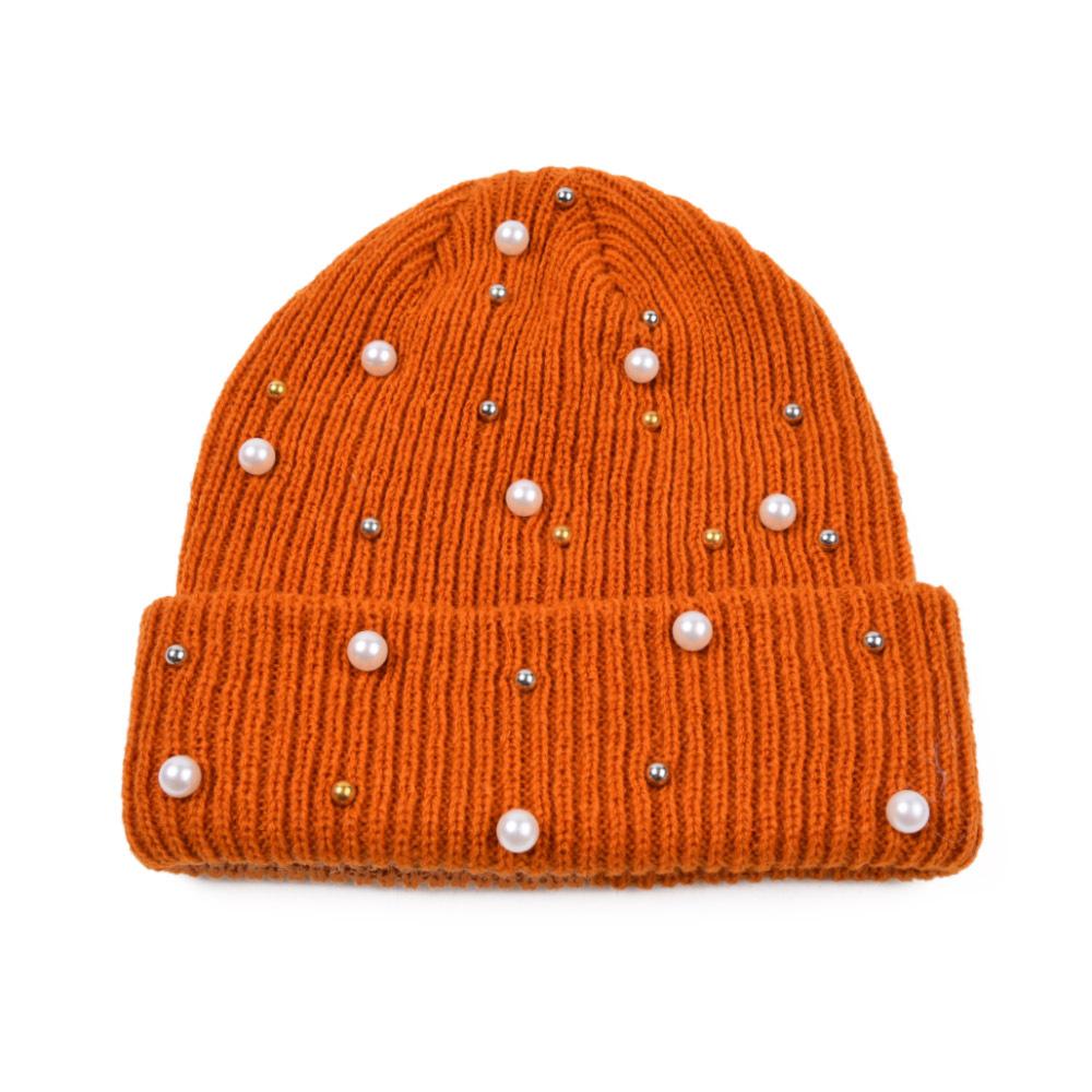 Winter Unisex Knitted Beanie Hat 3D Embroidered Pearl Rhinestones Warm Y2K Style Spandex/Cotton Outdoor
