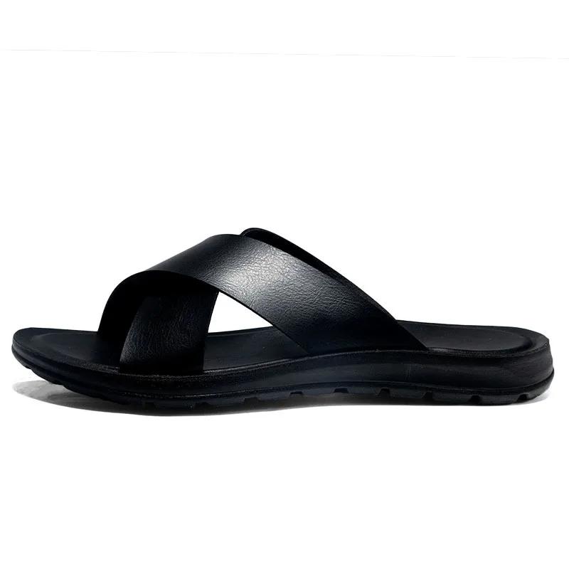Fashion Slippers for Men Italian Leather Slippers Summer New Beach Shoes for Men Fashion Outdoor Casual Flat Slippers Big Size47 Slides