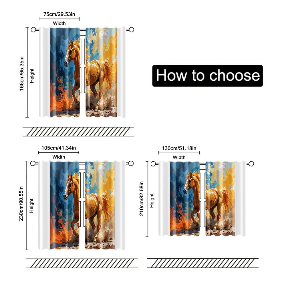 Filtering Curtains Excluding Rods Non Movable Without Batteries Colorful Horse Use Bedrooms Living Rooms Set Of 2 Made Polyester Area Decor