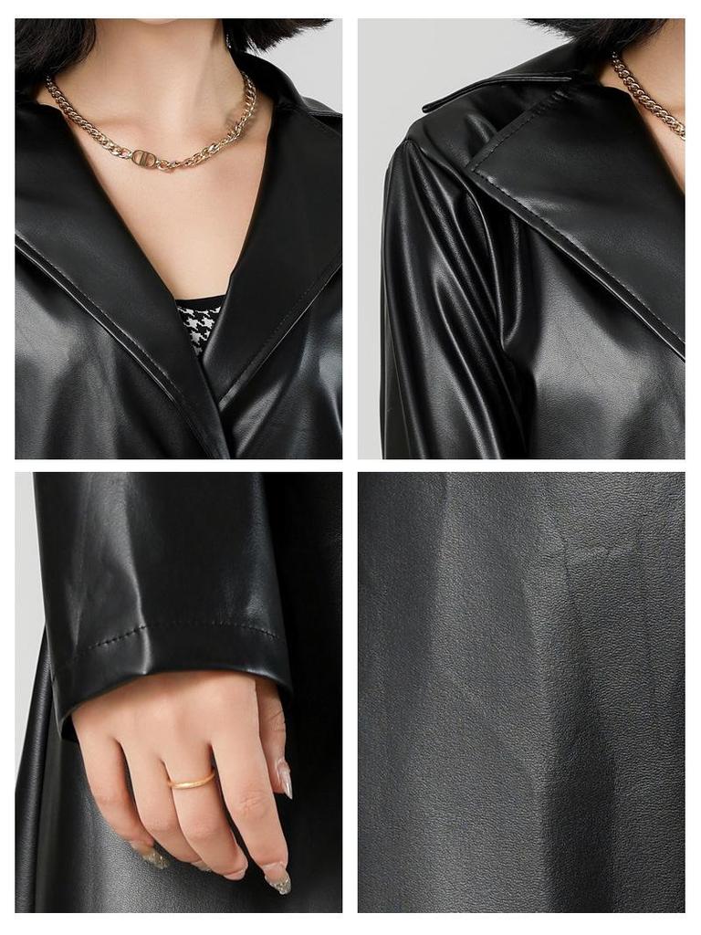 Dámský kožený trenčkot odolný proti vráskám na jaro/podzim 2024