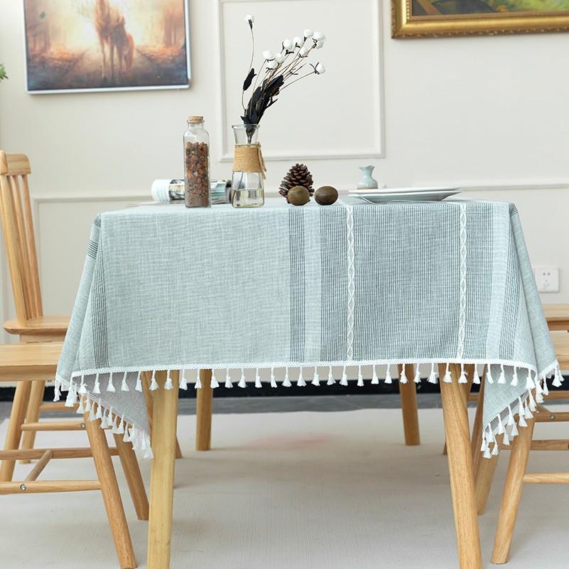 Nordic Style Cotton Linen Tablecloth With Fringe Tassels Woven Stripe Rectangular Dining Table Cover Christmas Home