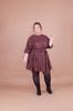 Women's Big Size Dress Plus Size Burgundy Velvet Floral Patterned Bat Sleeve Dress