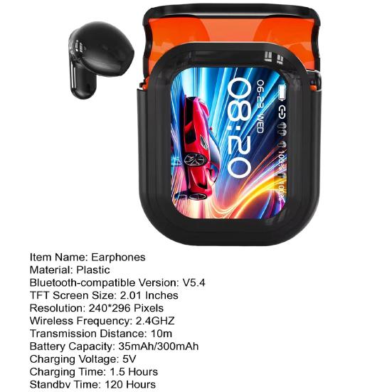 Bluetooth-compatible Earphones Stereo Sound Noise Reduction Waterproof LCD Touch Screen Sport Wireless Headphones