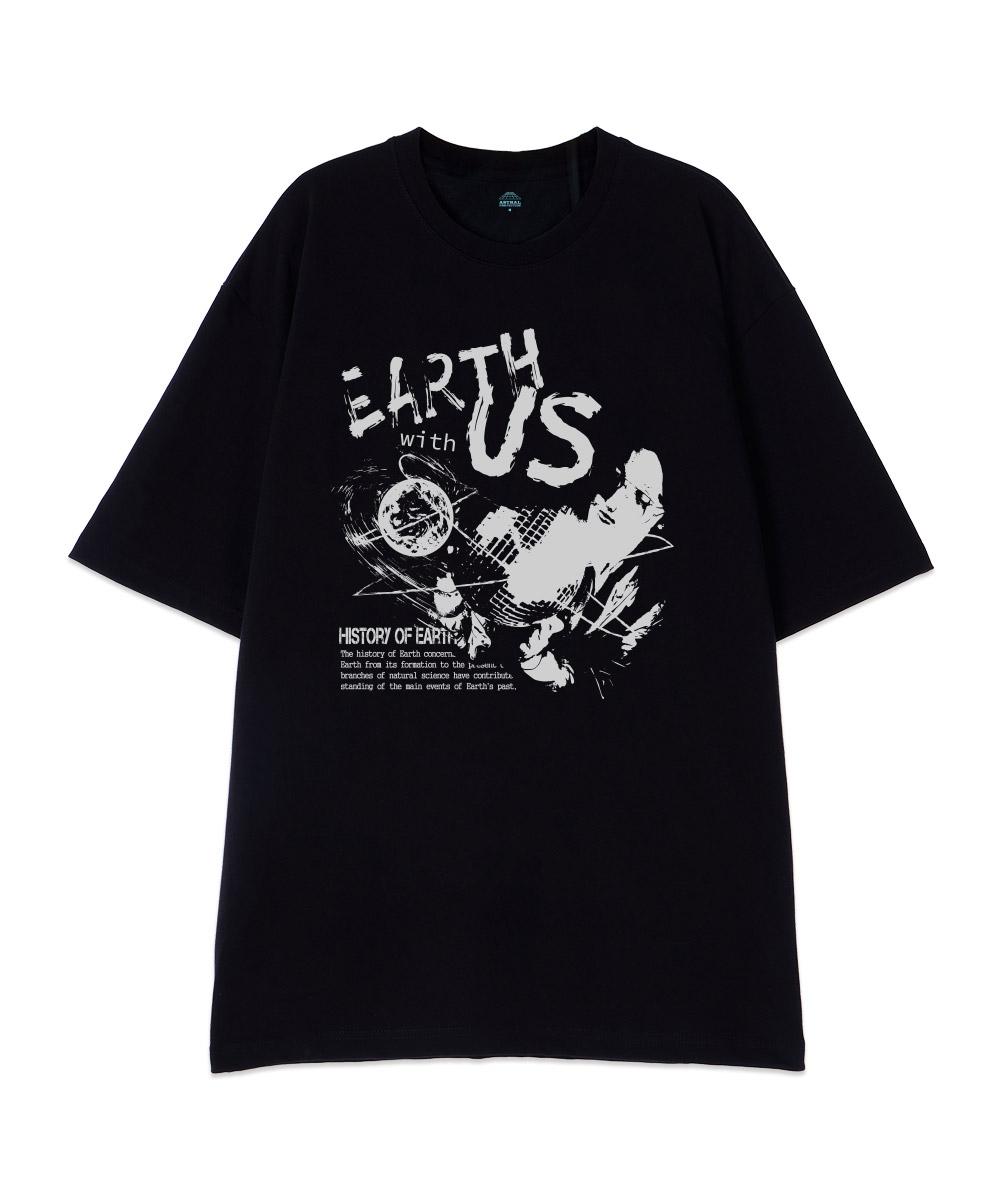 Astral Projection [Oversized] Earth With Earth 13-Count Cotton Round Neck Short Sleeve T-Shirt_Black Xl