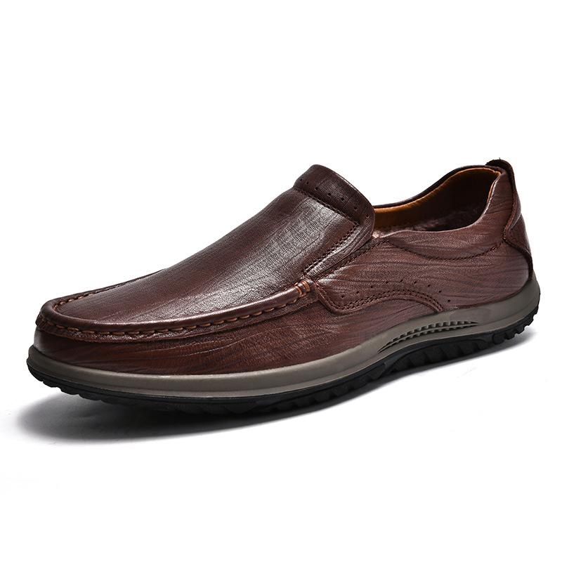 Winter velvet leather shoes, new men's first-layer cowhide, mid-season one-pedal soft leather men's leather shoes