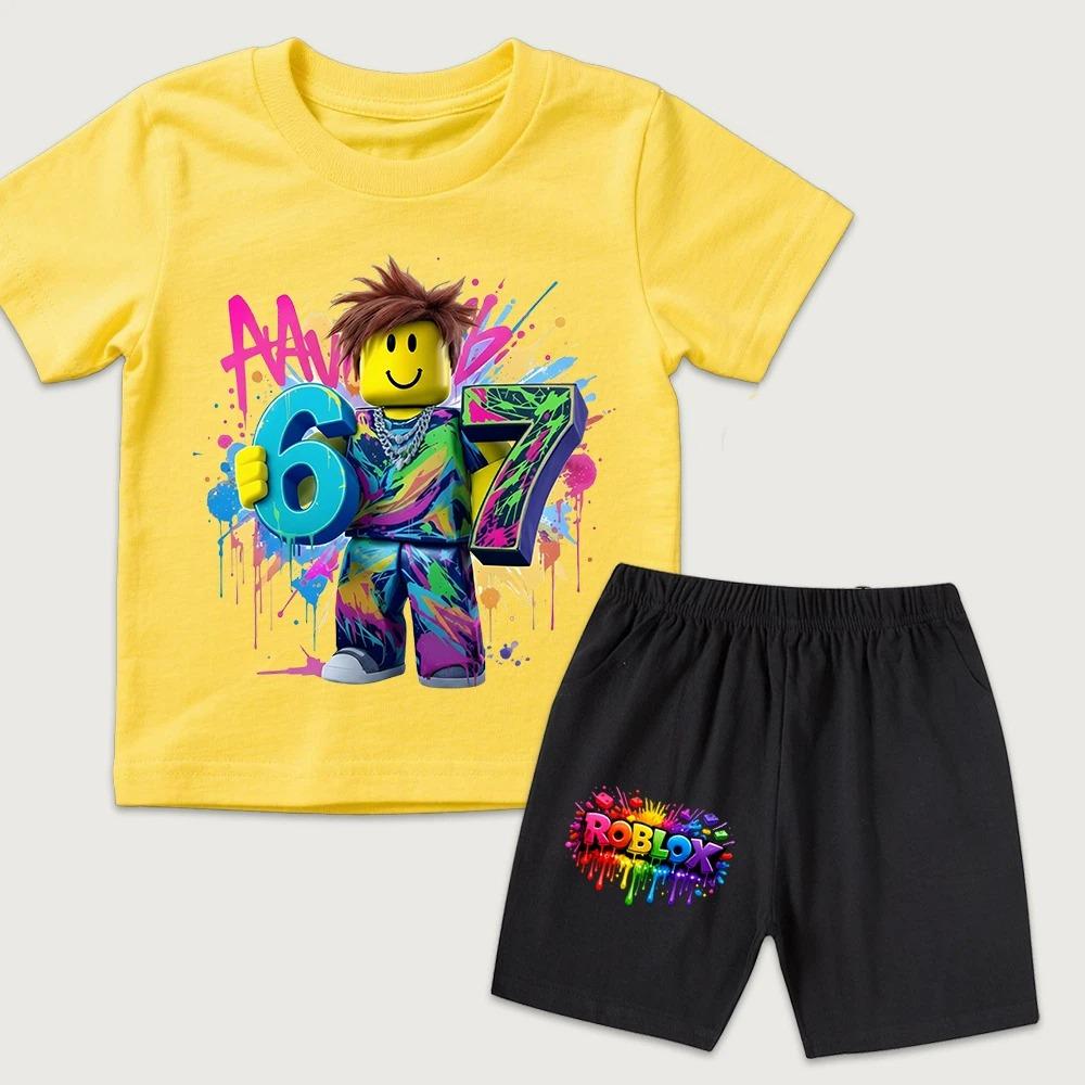 Fashion Cartoon Game 67 Cute Printed Kids T Shirt and Shorts 2 Piece Set Summer Casual Outfit for Boys and Girls Childrens Clothing