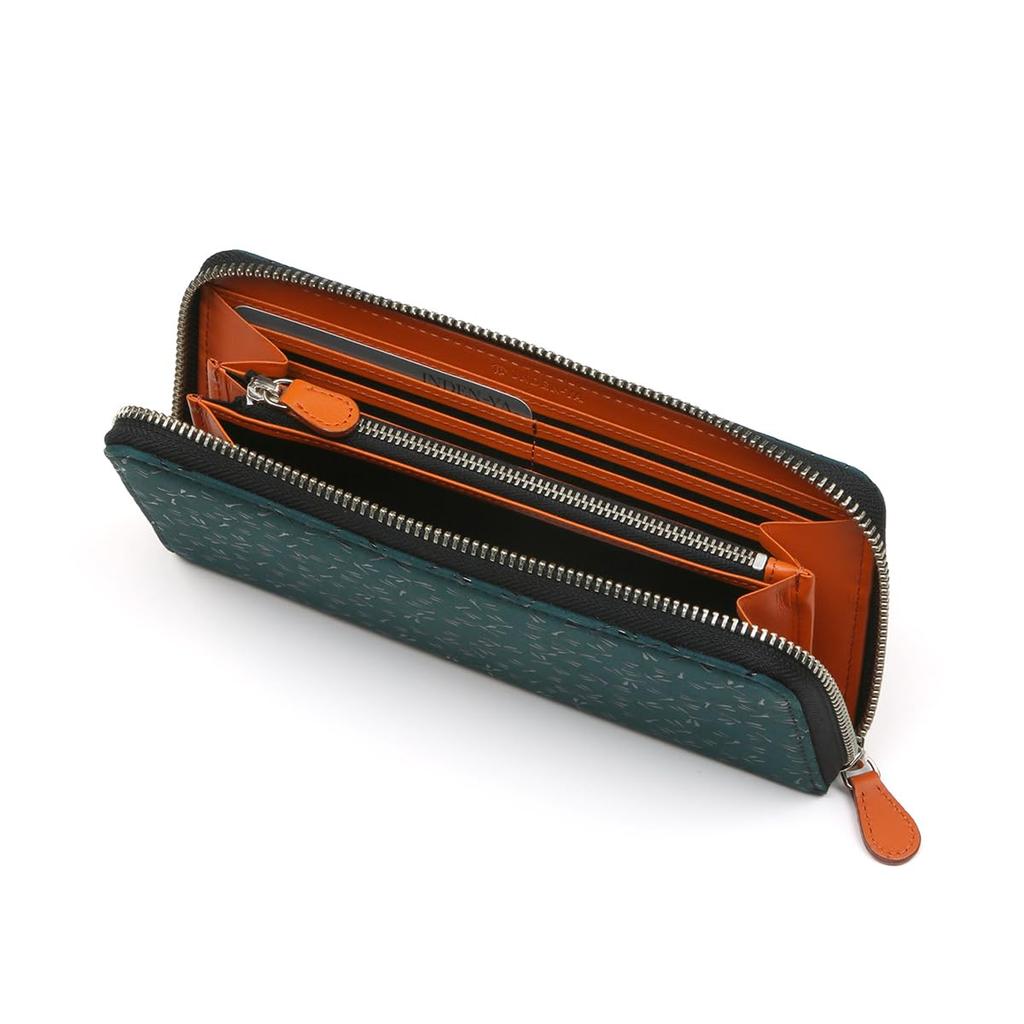 [Inden-ya] Inden HISOCA Hisoka Traditional Craft Koshu Inden Deerskin Lacquer Original Brand Wallet Green with Black Lacquer Dragonfly Design