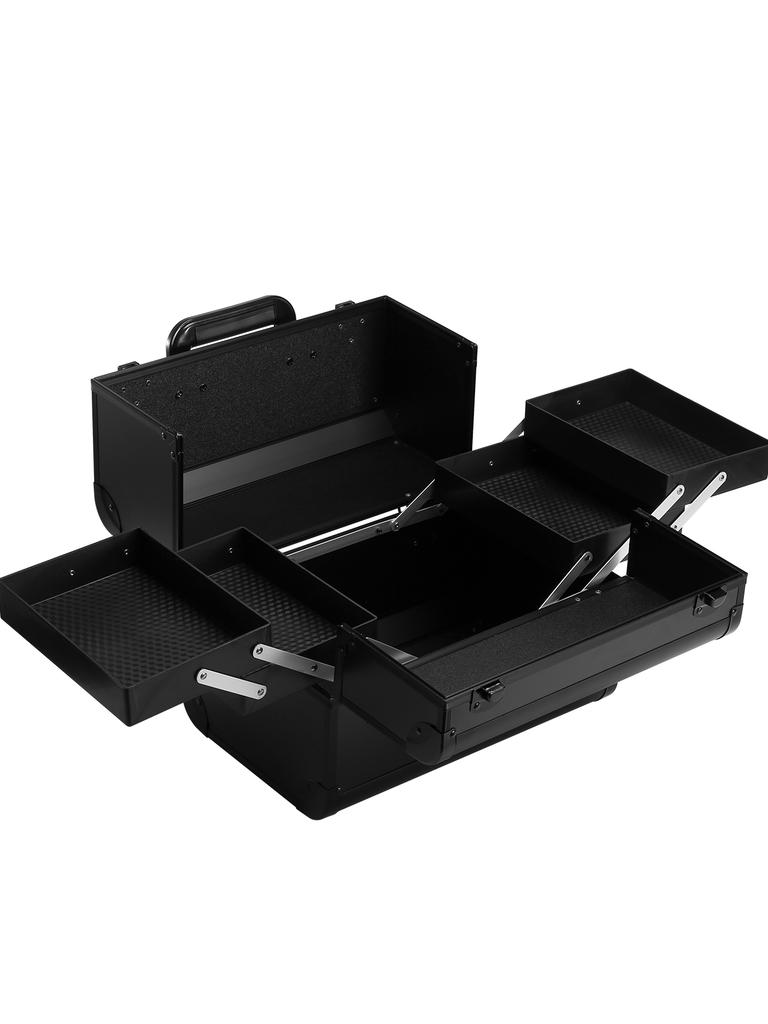Professional Large Makeup Train Case 4 Trays Cosmetic Cases, Large Makeup Storage Organizer Box with Lock Aluminum Frame