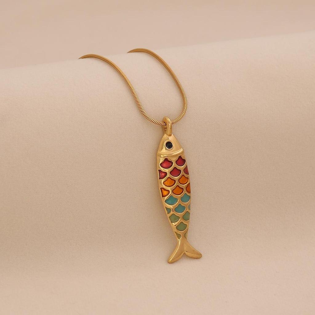 3D Vivid Carp Tropical Fish Pendant Necklace Colorful Stainless Steel Chain