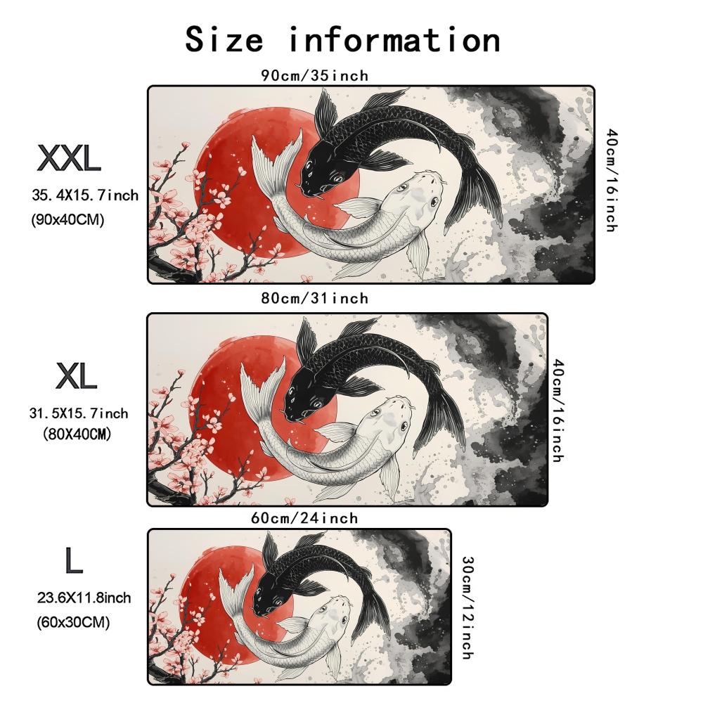 Japanese Koi Design Mouse Pad XXL Large Desk Mat Gaming Office Anti Slip Rubber Base Keyboard Mat Durable Computer Accessories
