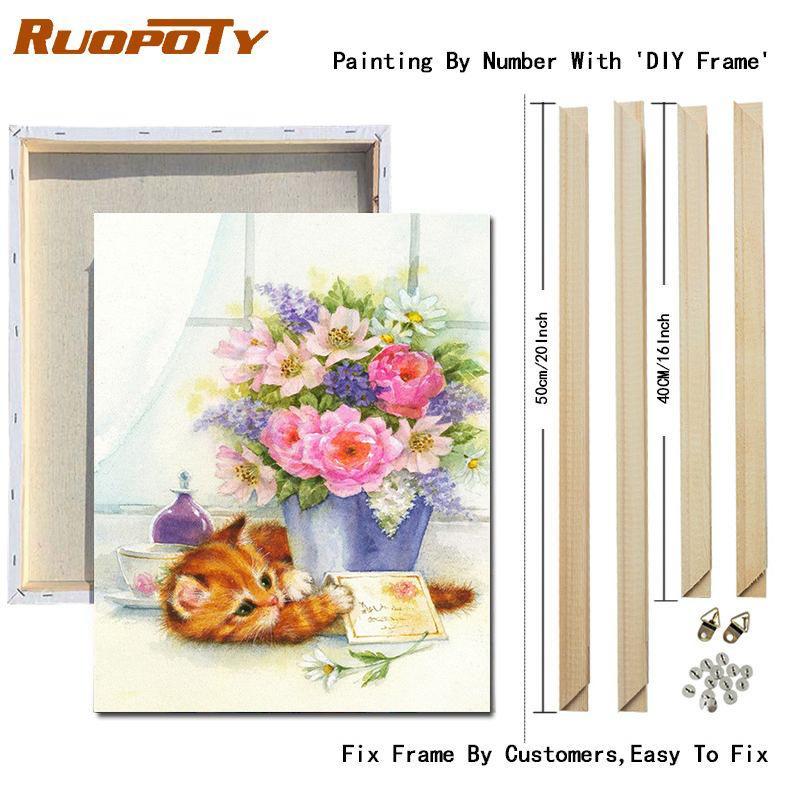 RUOPOTY Kočka malba podle čísel Nástěnná kresba na plátně Jedinečný dárek Obraz podle čísel Zvířecí dekorace do dětského pokoje