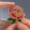 Women Brooch Sparkling Rhinestones Enamel Peony Shape Lapel Pin Suits Coats Bags Scarves Badge Versatile Accessory