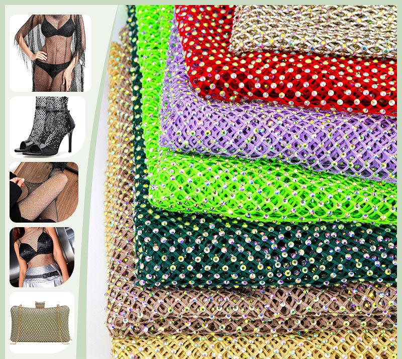Tessuto a Rete Strass Cristallo Bling Lucido Elastico Scintillante Rete Traforata 1*5M Tessuto Fai da Te Abiti Borsa Creazione Decorazioni per Feste