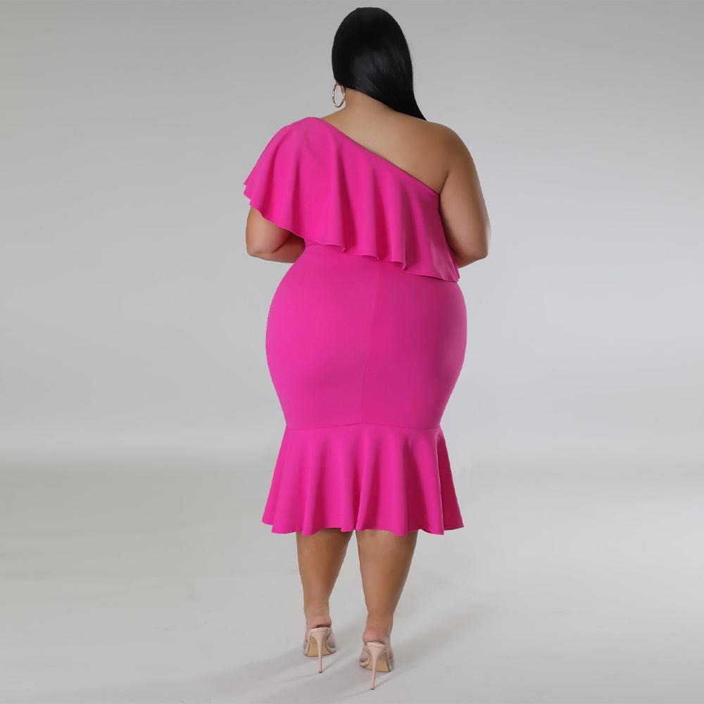 2023 Plus Size Women's European & American Fashion Slim Fit Ruffle Strapless Midi Dress