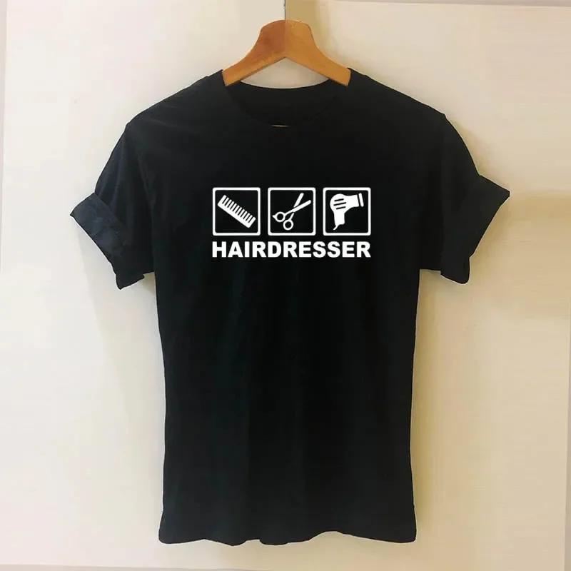 Hairdresser Arms T-Shirt Ladies Short Sleeve O-Neck Hairdresser T-Shirt Girls Ladies Scissors Clothing Top