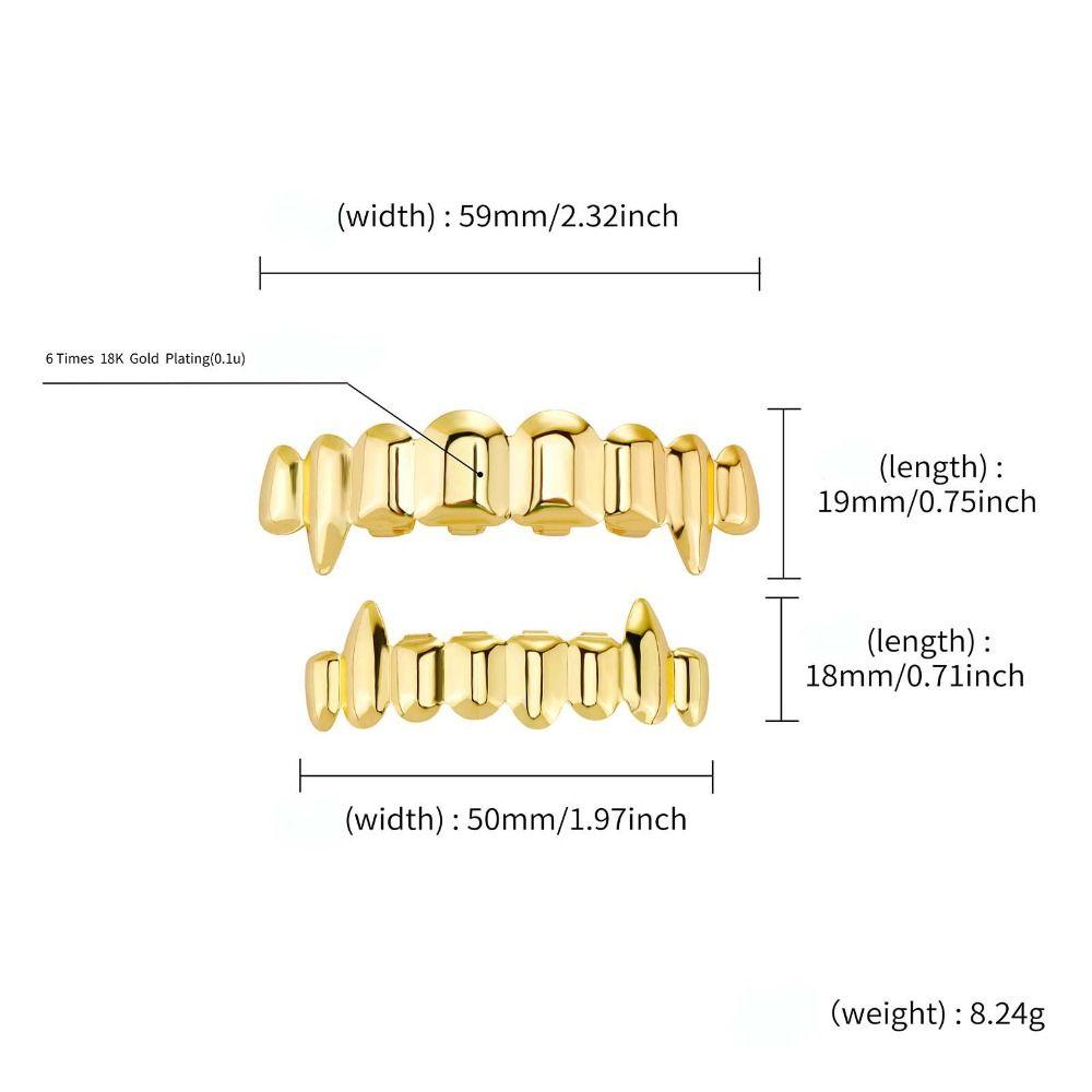 Fashion Hip Hop Teeth Grillz Top Bottom Set 18K Gold Anti Slip Fangs Glossy Teeth Shiny Gold Mouth Tooth Caps Cosplay