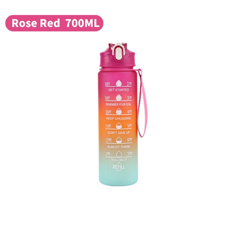 

1pc Gradient Sports Water Bottle with Straw & Time Marker Perfect for Outdoor Fitness Hiking & Gym Leakproof Travel Water Bottle 700ml розы красного
