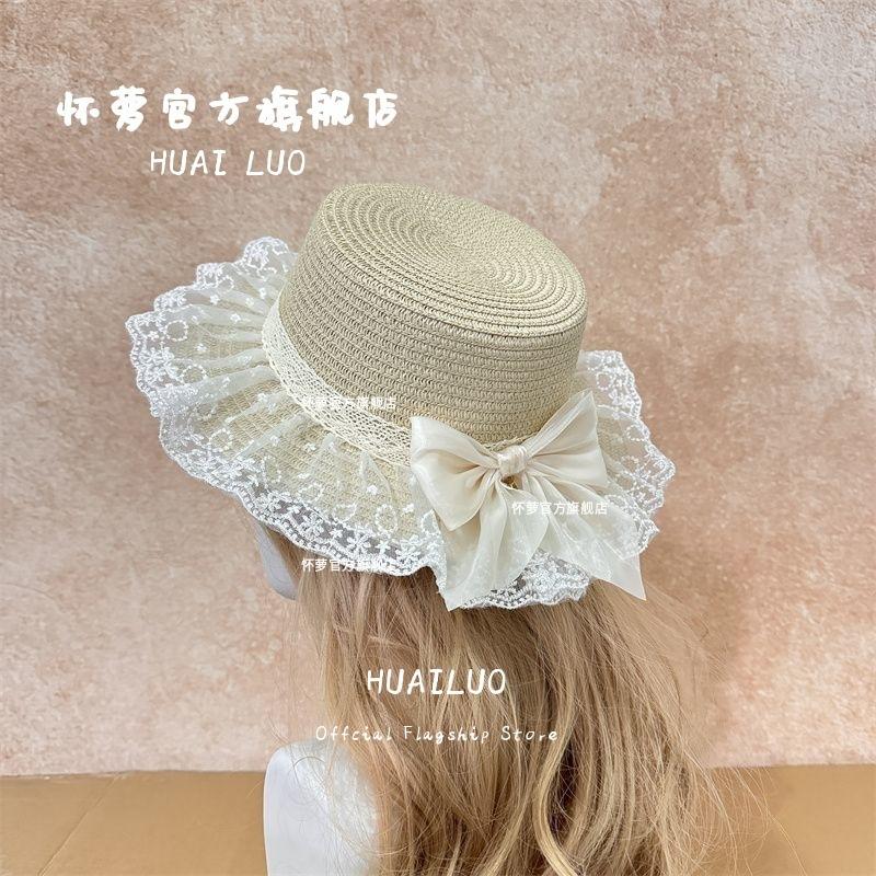 Lace summer sunshade Lolita sun-protection bow beach seaside sunshade hat, country ribbon hat