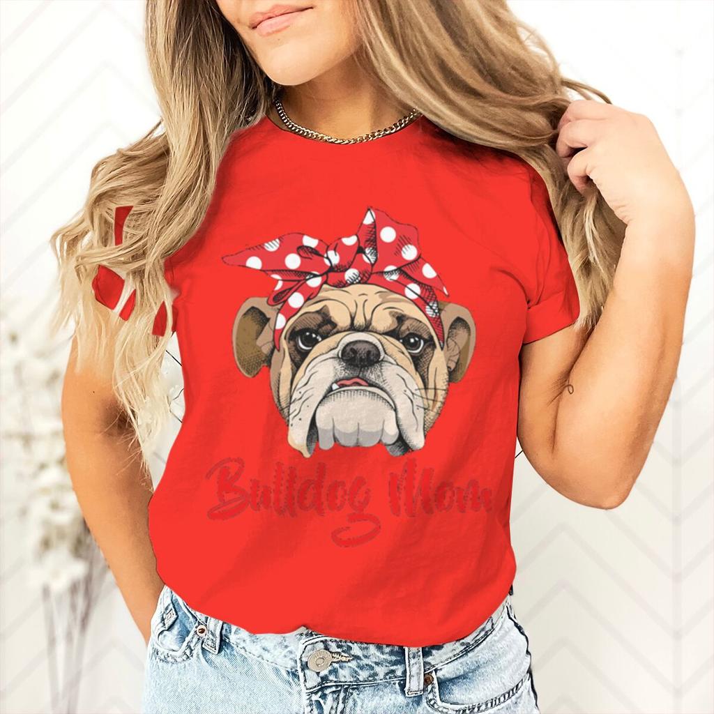 Bulldog Mom Printed Dog Mama Gifts for Womens Tshirts Casual Summer Short Sleeve Fashion Animal Lover Female Tshirts
