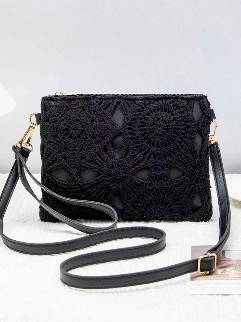 Korean Style Straw Crochet Bag - Retro Floral Beach Handbag for Women