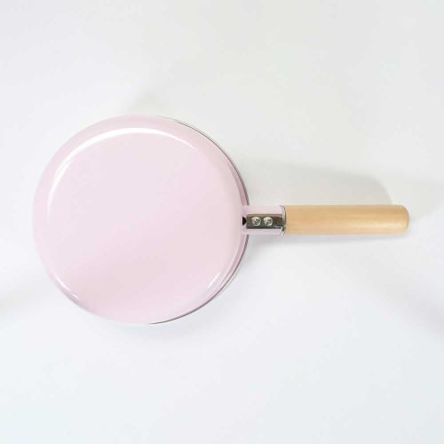 Bestco NQ-0112 Karino Enamel Saucepan, 18cm, Pink, with Glass Lid, Induction Cooking Compatible, All Heat Sources