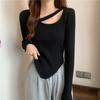 French Irregular Pure Desire Knitted Bottom Shirt for Women's Spring and Autumn Laydown Unique Short Collar Top