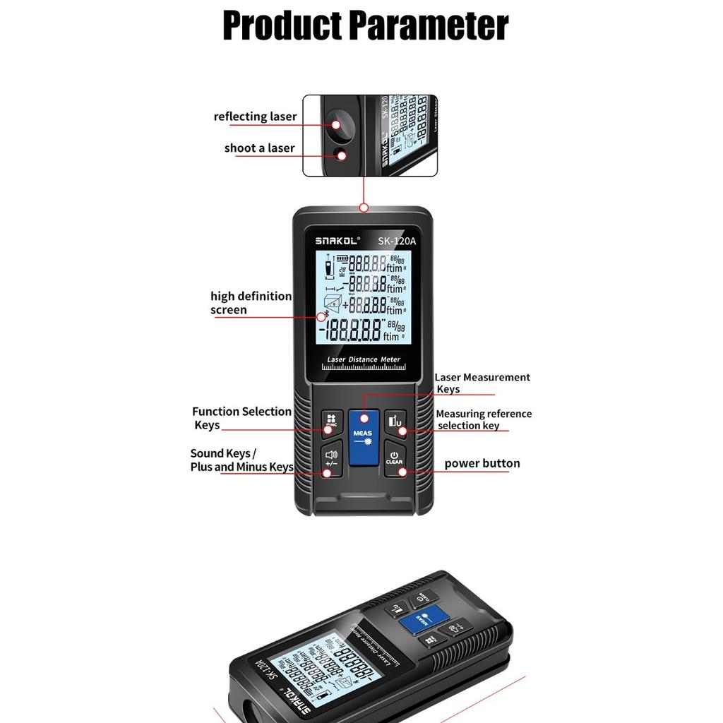 JOYBLISS Laser Distance Meter 40m 50m 70m 100m 120m Rangefinder Digital Range Finder Trena Roulette Ruler Distance Measuring Tape