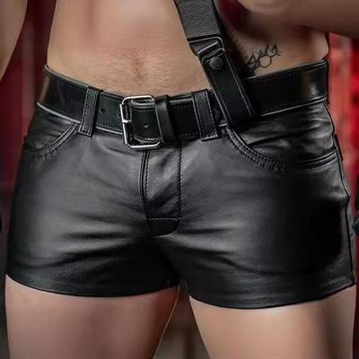 2024 European & American Solid Color PU Men's Casual Super Short Leather Pants