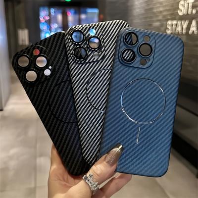 Ultra Thin Carbon Fiber Texture Armor Magnetic For Magsafe Case For iPhone 16 15 14 Plus 13 12 Pro Max Slim Kevlar Hard PC Cover