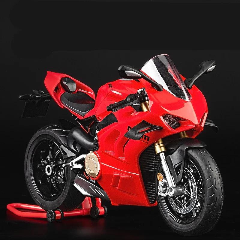 Large Size 1/9 Scale Ducatis Panigale V4S Alloy Racing Motorcycle Simulation Diecast Metal Street Motorcycle Model With Light Kid Gift