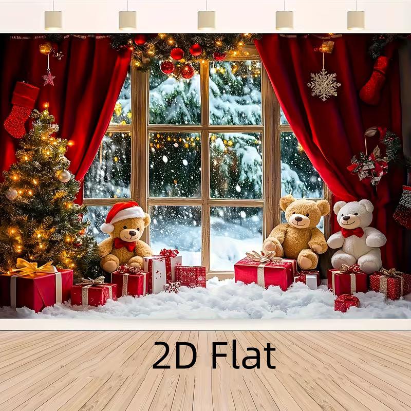 

2D Christmas Gifts Teddy Bear Backdrop - Holiday Photo Booth Background 47.2x31.5inch/120*80cm