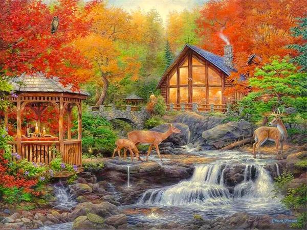 5D DIY Diamantmalerei Haus Landschaft Voll Platz Rund Stickerei Mosaik Baum Szenerie Heimdekoration