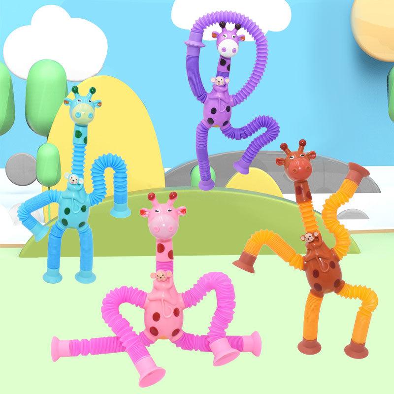 Barevná žirafa Robot Lva Tvar opice Natahovací hračka Dětství s hrnečkem Ohýbání Dekompresní hračka se světlem