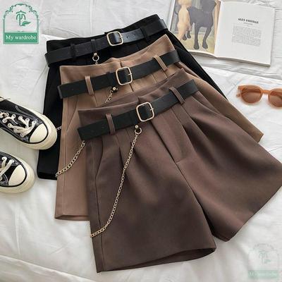 Casual comfortabele elegante shorts met riem Slanke A-lijn shorts voor dames met wijde pijpen