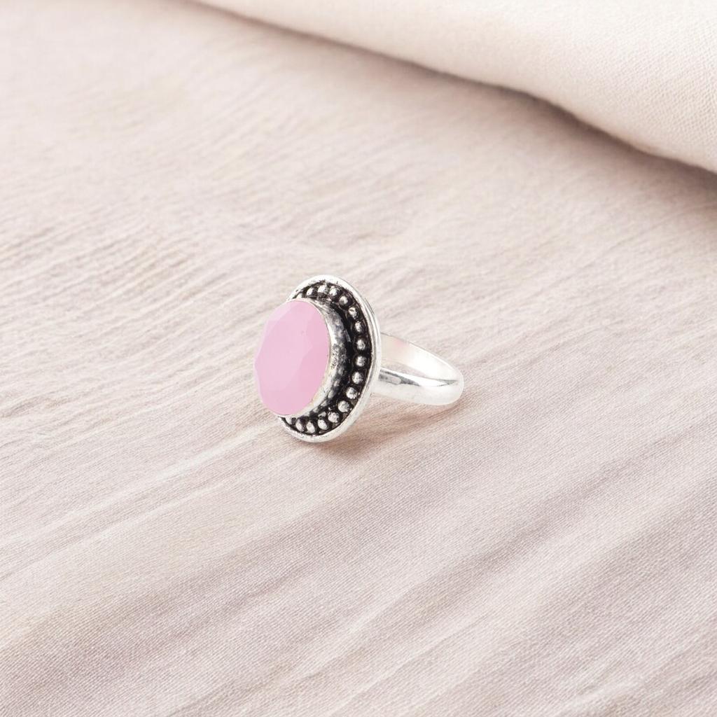 Rose Chalcedony Gemstone 925 Sterling Silver Jewelry Handmade Oval Shape Ring RR-62-17