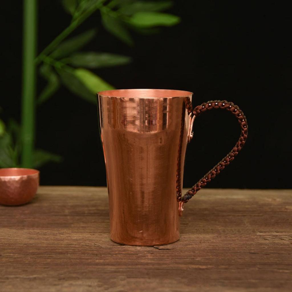 Polished Handmade Copper Cup Loop Handle Tapered Reusable Drinkware