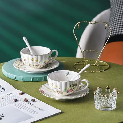 Simple and Fresh Flower Coffee Cup and Plate Two-piece Set of Exquisite Ceramic Cup Water Cup Flower Tea Cup Milk Cup