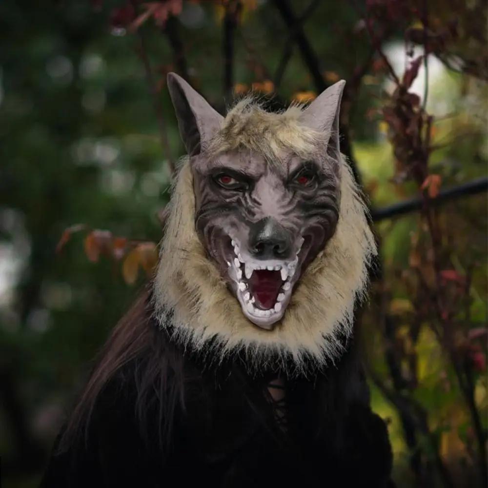 Home Decoration Latex Latex Wolf Head Mask Scary Realistic Halloween Wolf Costume Plush Horror Party Ghost House Decoration Prop