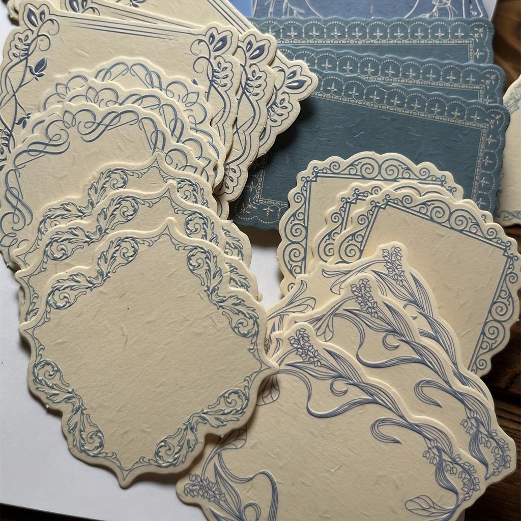 30pcs Vintage Boxed Sticky Notes Paper with Embossed Paper Thick Card Material Art Embossed Journaling Supplies Decorative Paper