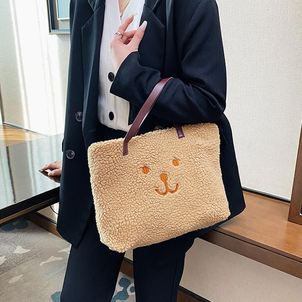 Plush Single Shoulder Bag Large Capacity Tote Handbag Notebook Phone Wallet Umbrella Sundries Pouch Shopping Party College