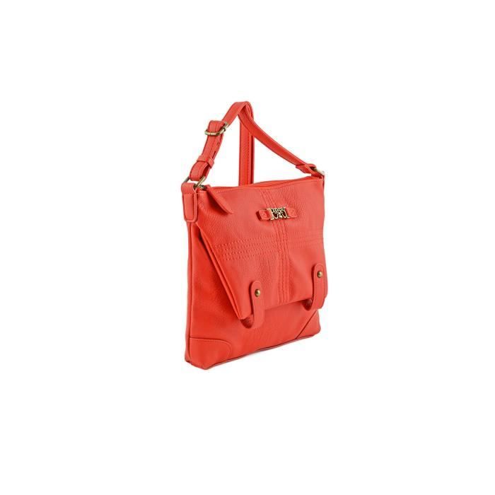 Sac bandoulière - LE TEMPS DES CERISES - Loop 7 - Couleur Corail - Dimensions 25x28x3 cm - Femme