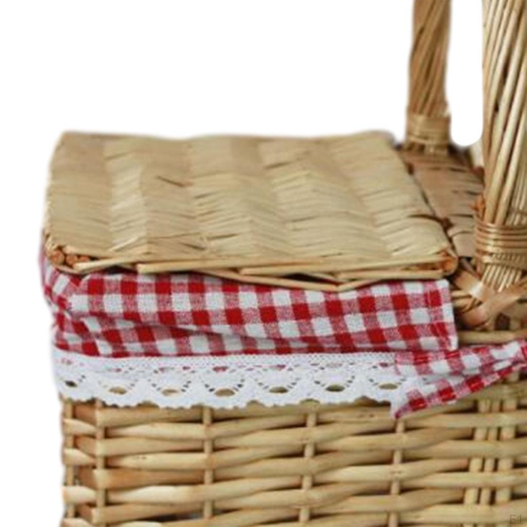 Picnic Basket Woven Body Rustic Wicker for Parties Hiking
