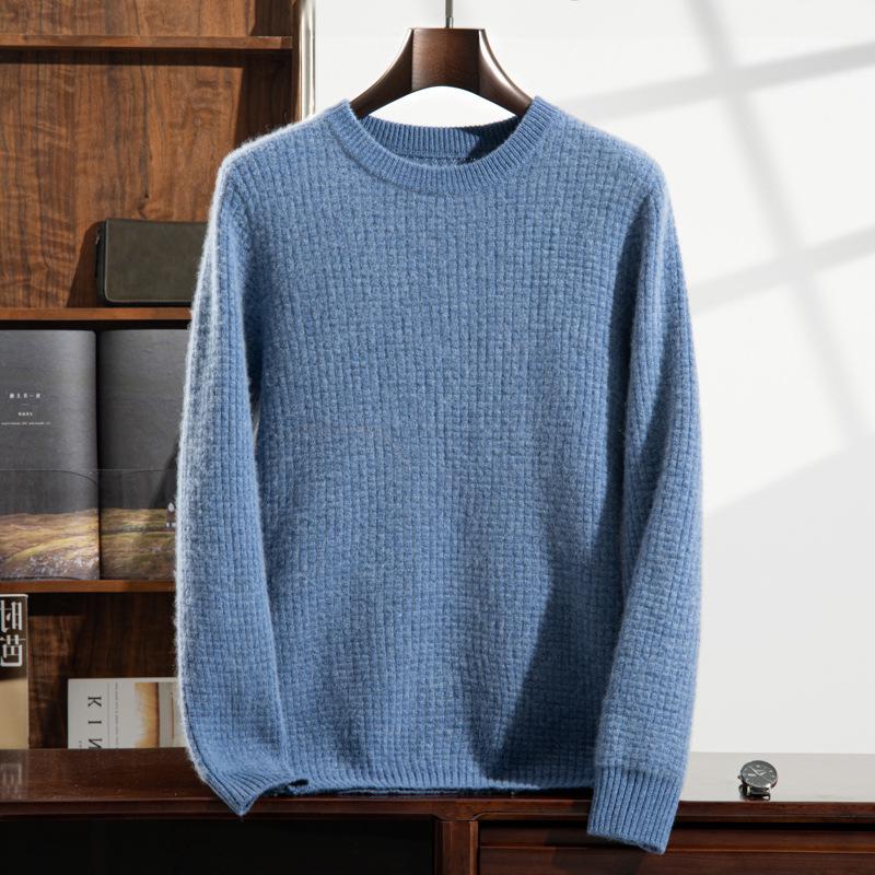 Men s Corn Stitch Jacquard Cashmere Sweater - Autumn/Winter, Thick, Loose Fit, Business Casual, Round Neck. XXL