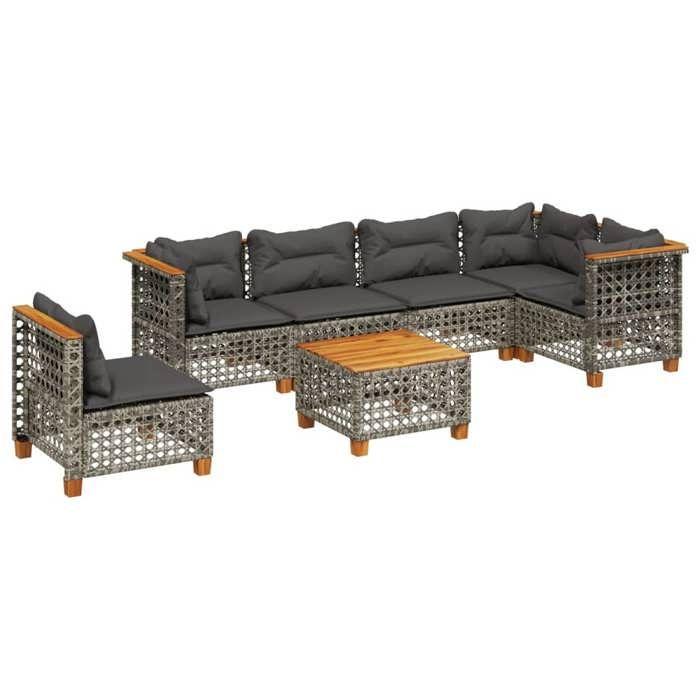 VidaXL Salon de jardin avec coussins 7 pcs gris résine tressée 3261879