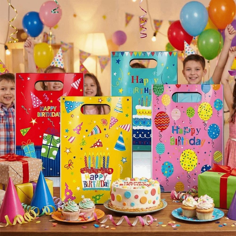 50PCS Creative Happy Birthday Gift Bag Multicolor Mixed Pattern Tote Bags Cartoon Cake Baloon Packaging Handbag Party Favors